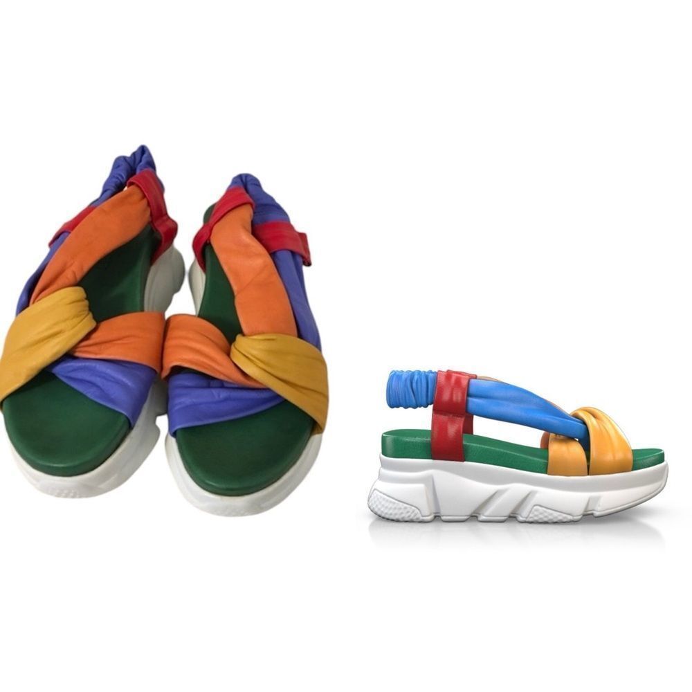 NEW Girotti Multicolor Handcrafted Leather Strappy Chunky Sole Sandals 7.5